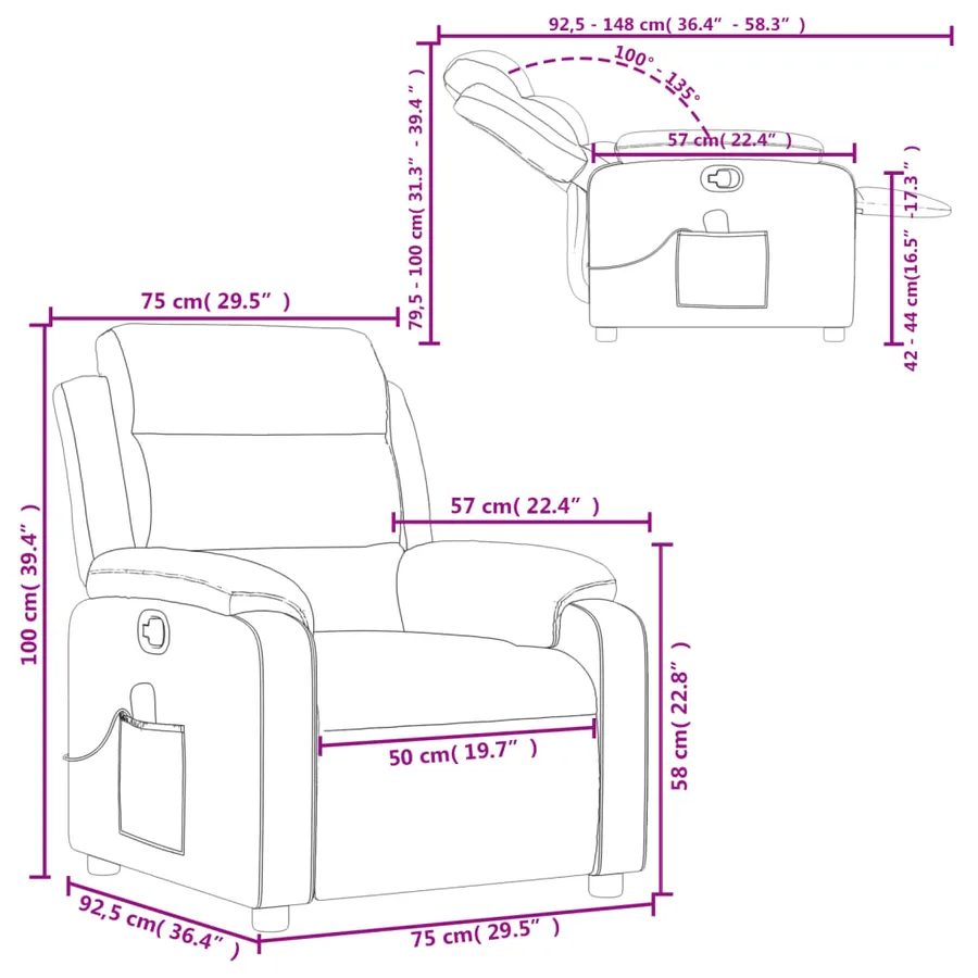 Fauteuil de massage inclinable gris foncé tissu - 12