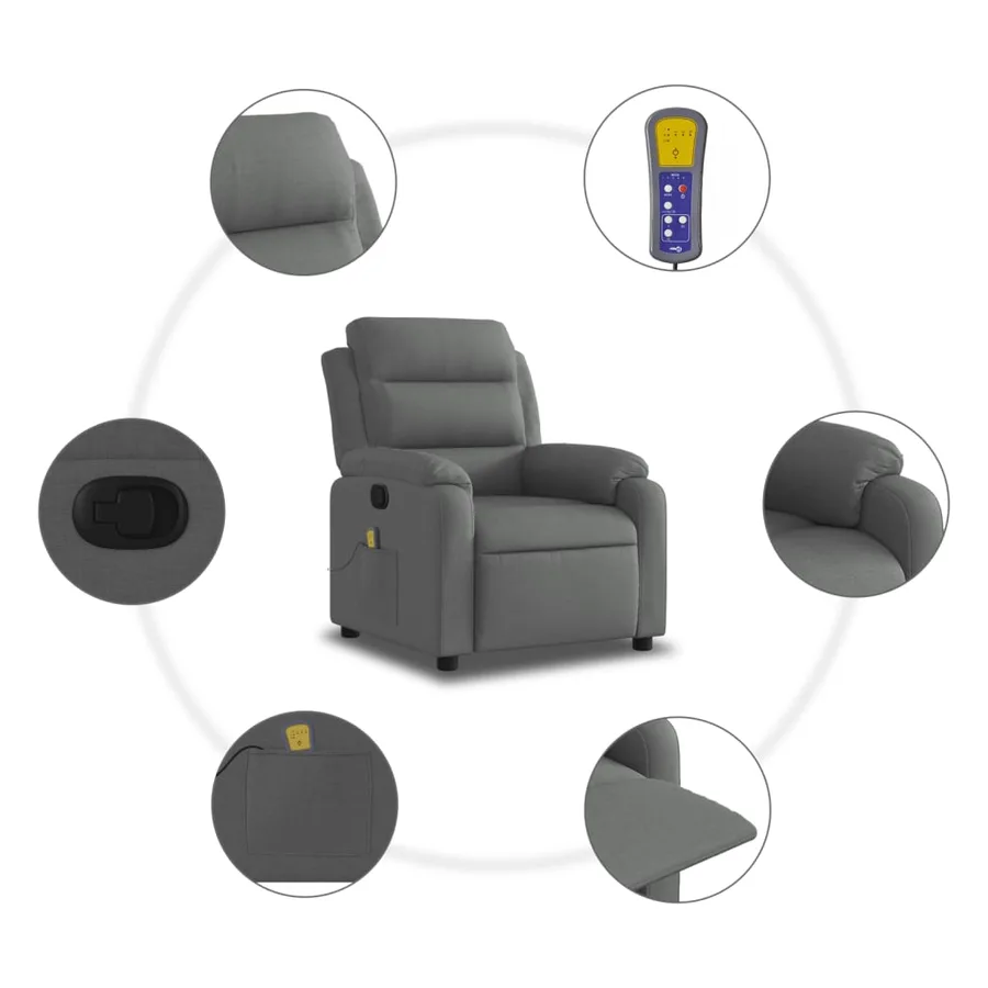 Fauteuil de massage inclinable gris foncé tissu - 6