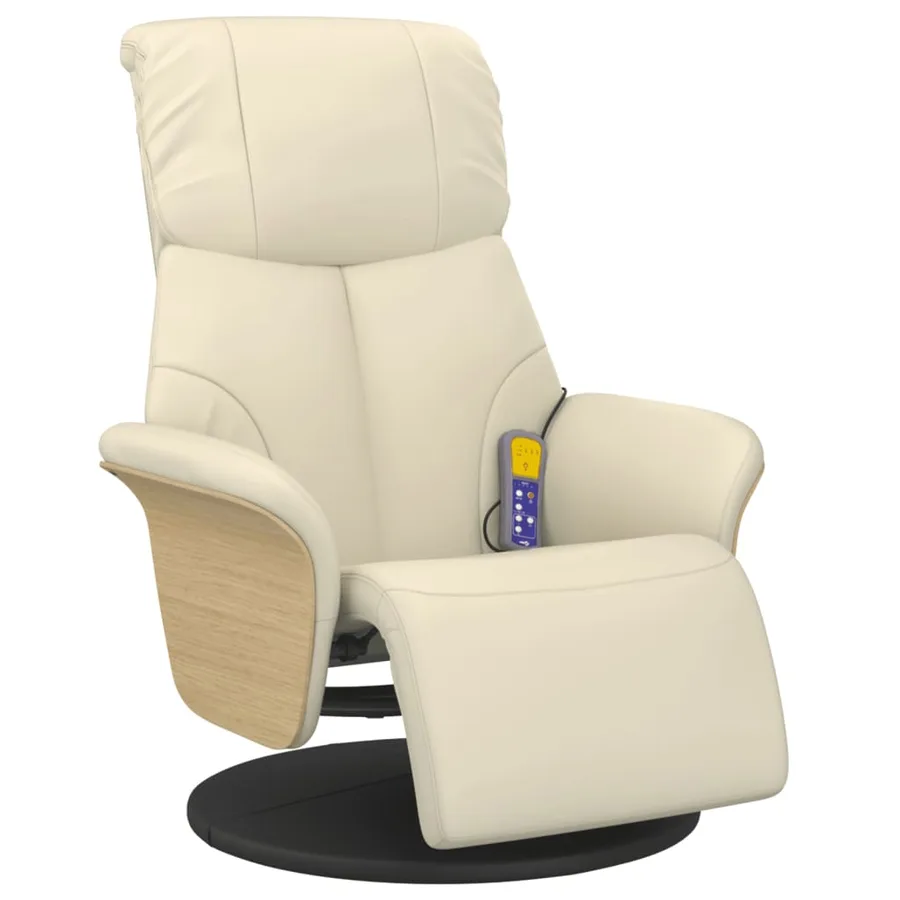 Fauteuil inclinable de massage et repose-pieds crème similicuir - 3
