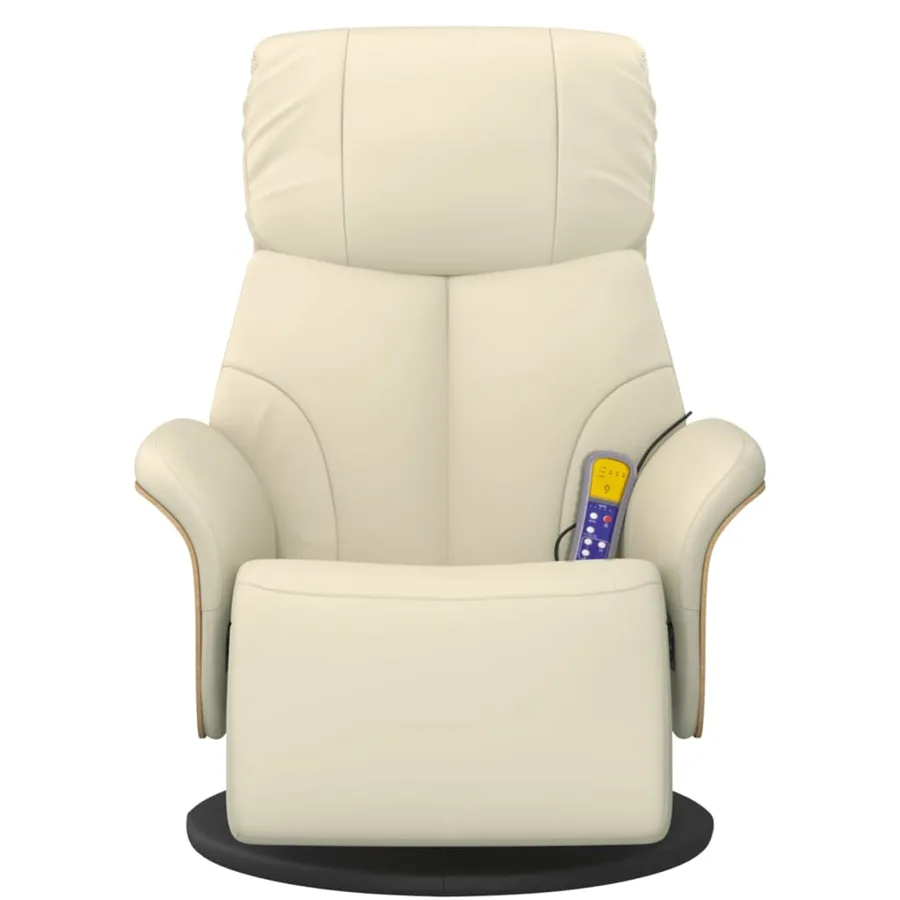 Fauteuil inclinable de massage et repose-pieds crème similicuir - 4
