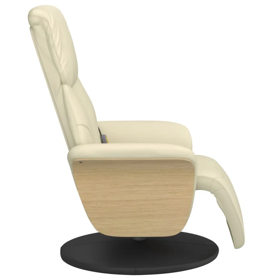 Fauteuil inclinable de massage et repose-pieds crème similicuir - 5