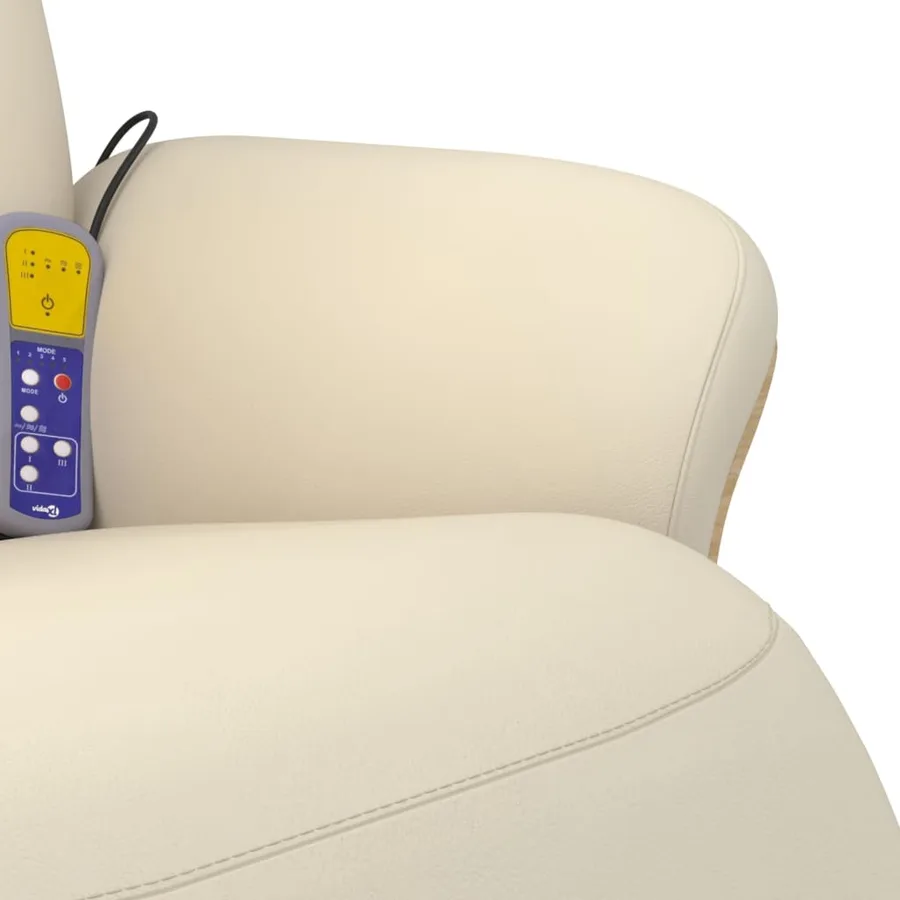 Fauteuil inclinable de massage et repose-pieds crème similicuir - 8
