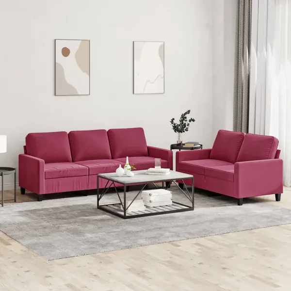 Ensemble de canapés 2 pcs avec coussins Rouge bordeaux Velours