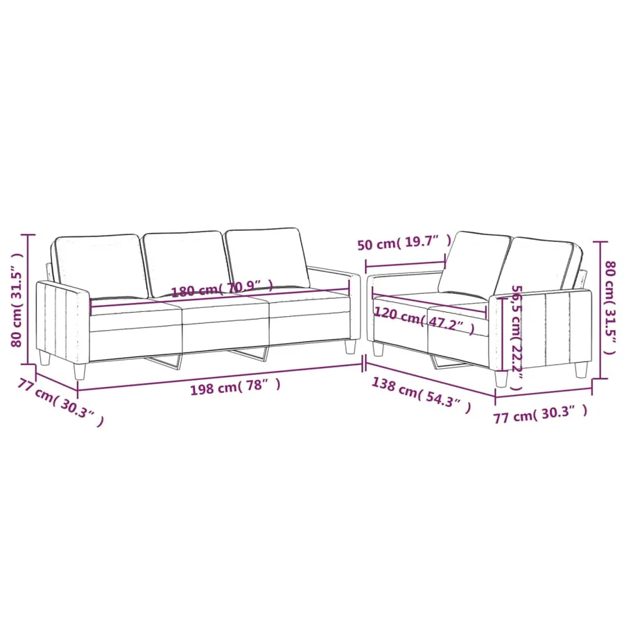 Ensemble de canapés 2 pcs avec coussins Rouge bordeaux Velours - 7