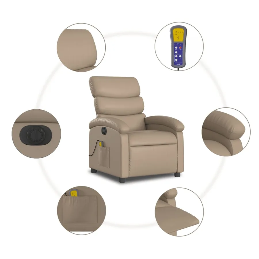 Fauteuil de massage inclinable électrique cappuccino similicuir - 8