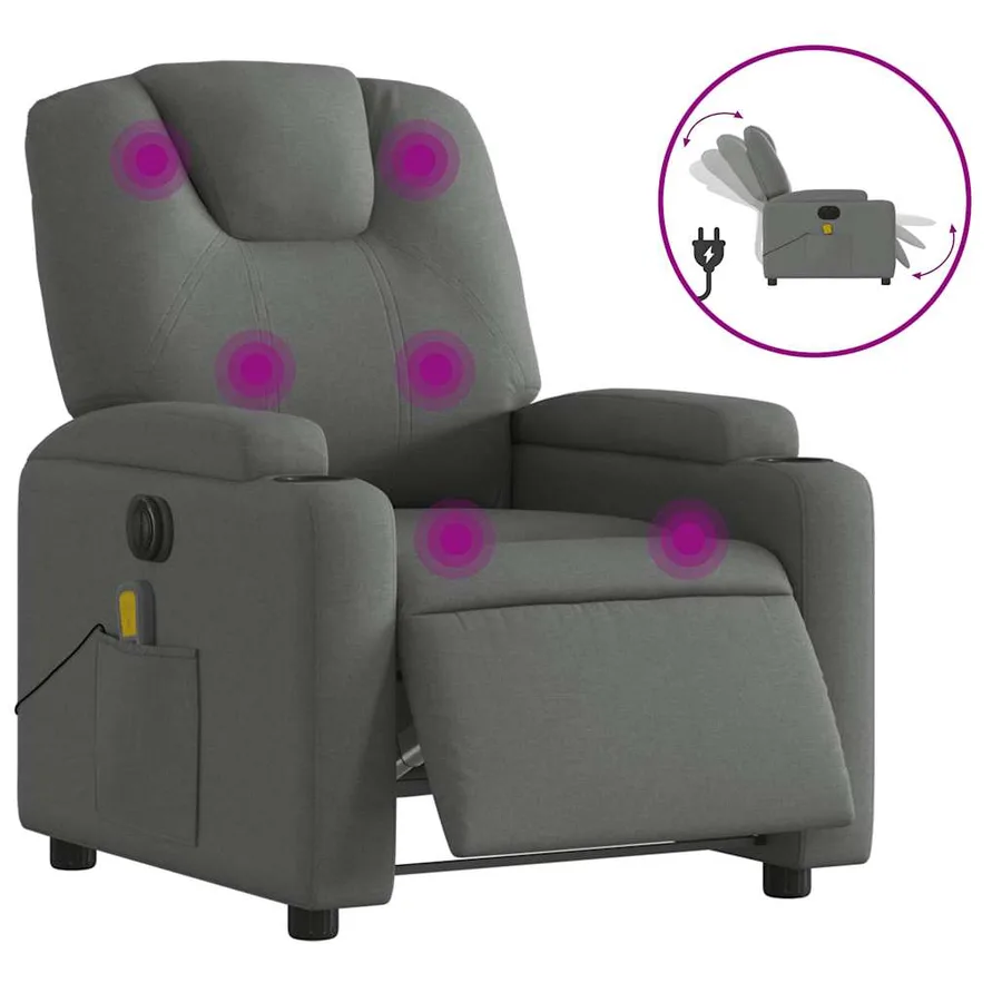 Fauteuil inclinable de massage électrique gris foncé tissu - 2