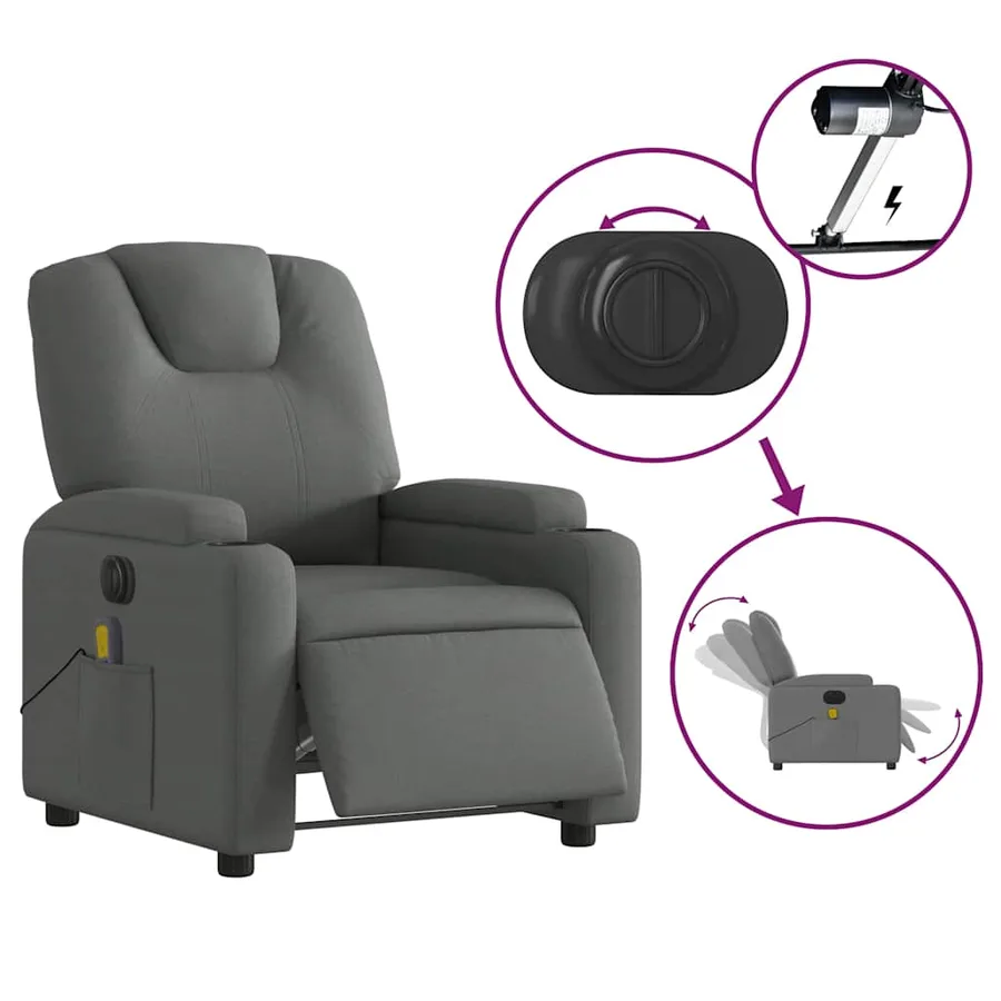 Fauteuil inclinable de massage électrique gris foncé tissu - 6