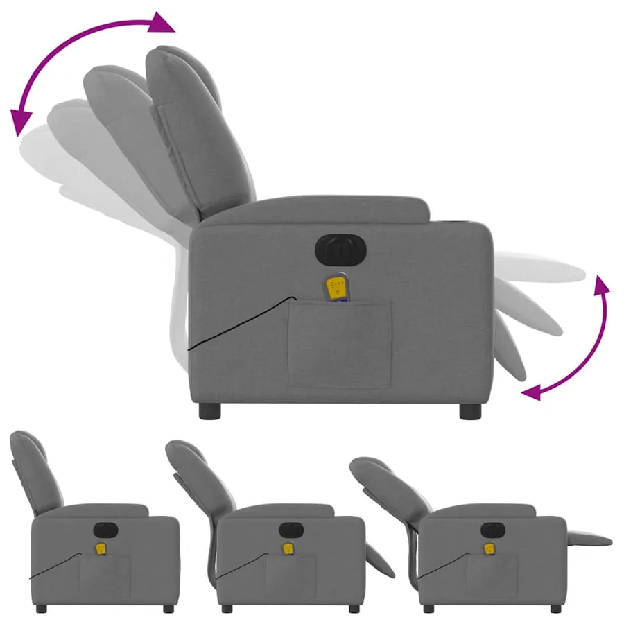 Fauteuil inclinable de massage électrique gris foncé tissu - 7