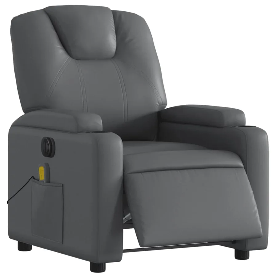 Fauteuil de massage inclinable électrique gris similicuir - 3