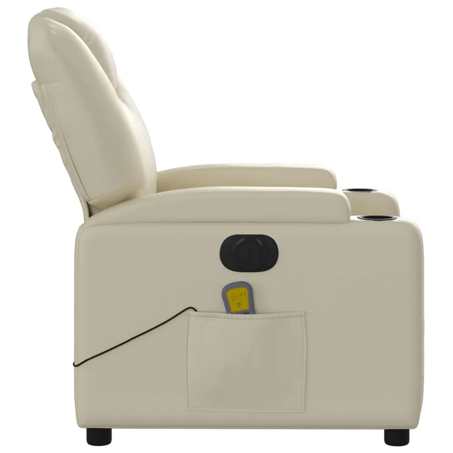 Fauteuil de massage inclinable électrique crème similicuir - 10
