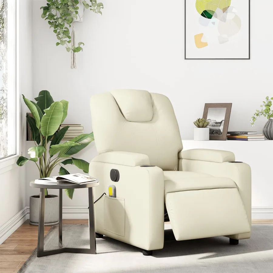Fauteuil de massage inclinable électrique crème similicuir - 16