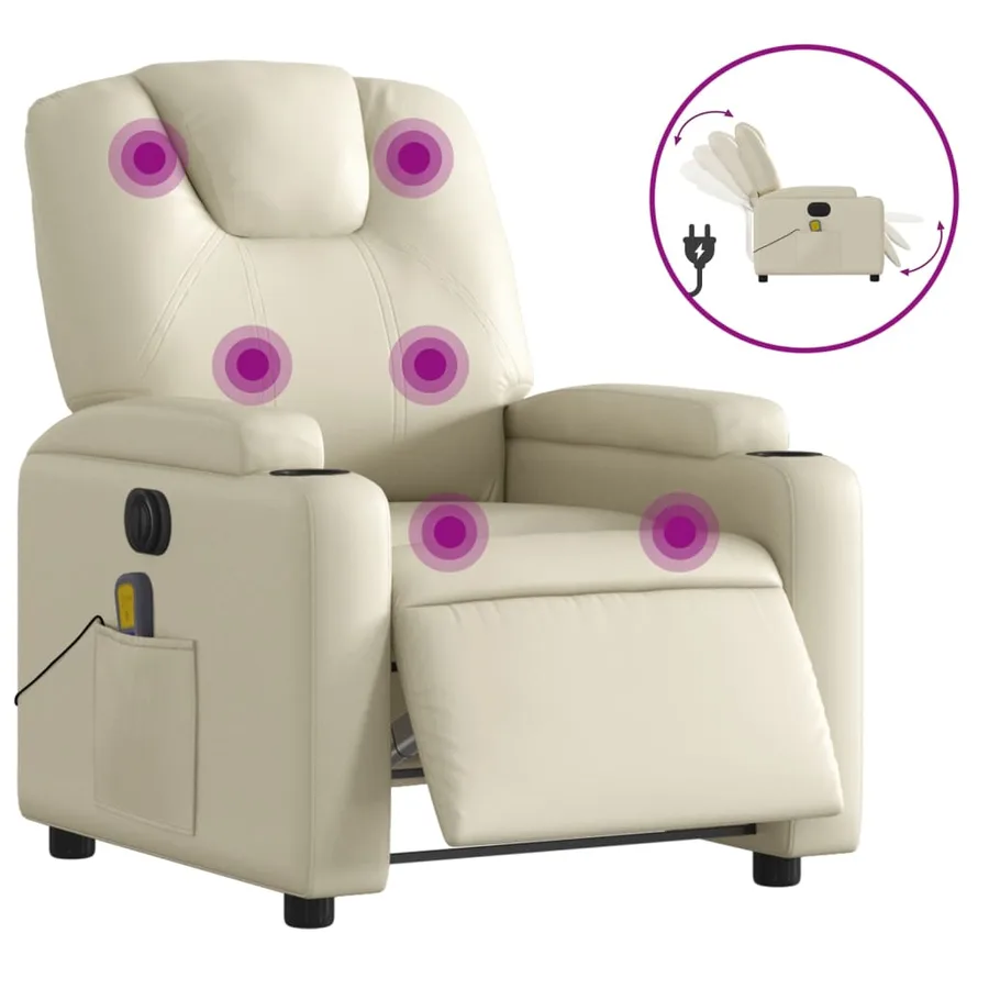 Fauteuil de massage inclinable électrique crème similicuir - 2