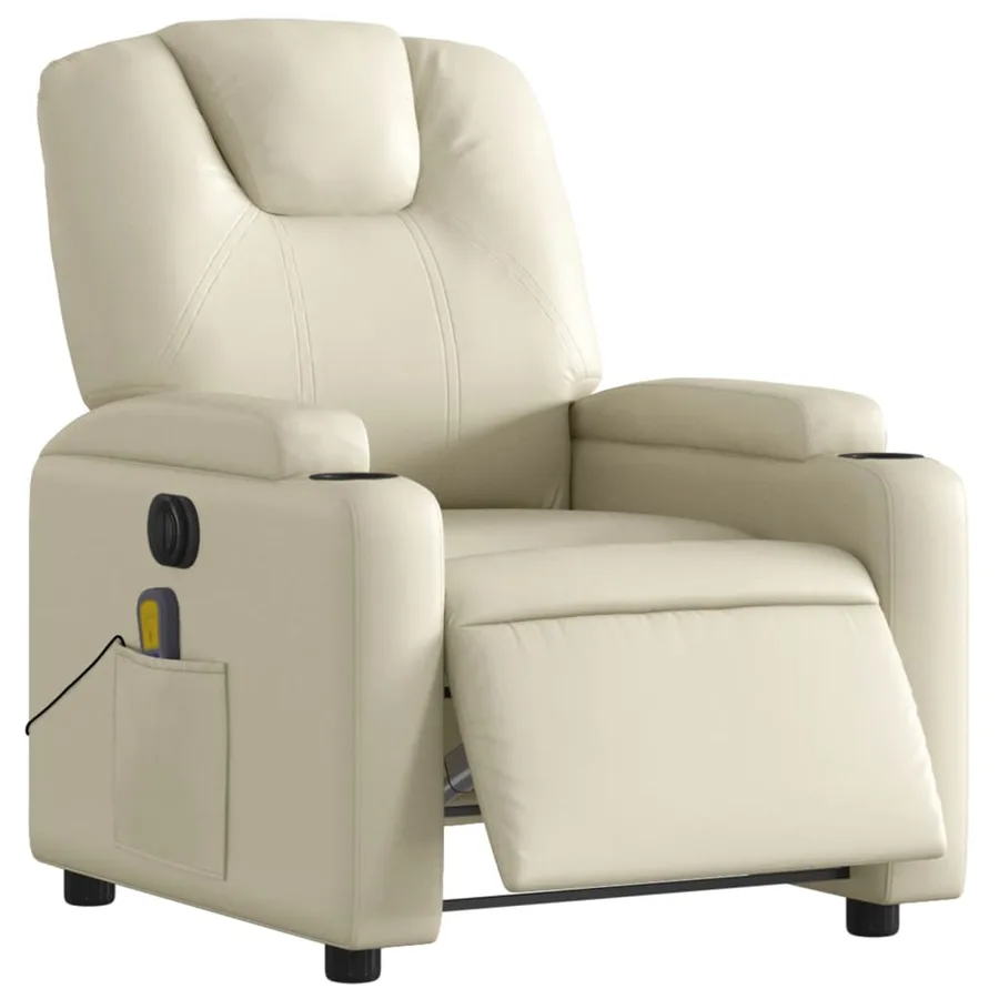 Fauteuil de massage inclinable électrique crème similicuir - 3
