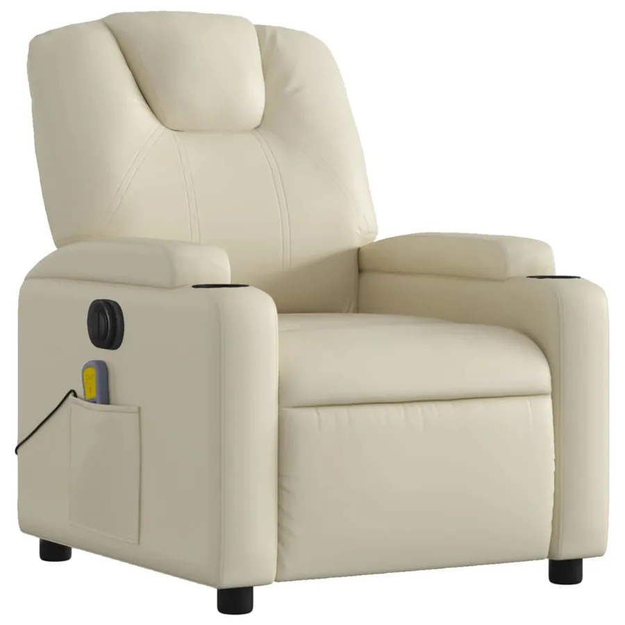 Fauteuil de massage inclinable électrique crème similicuir - 4