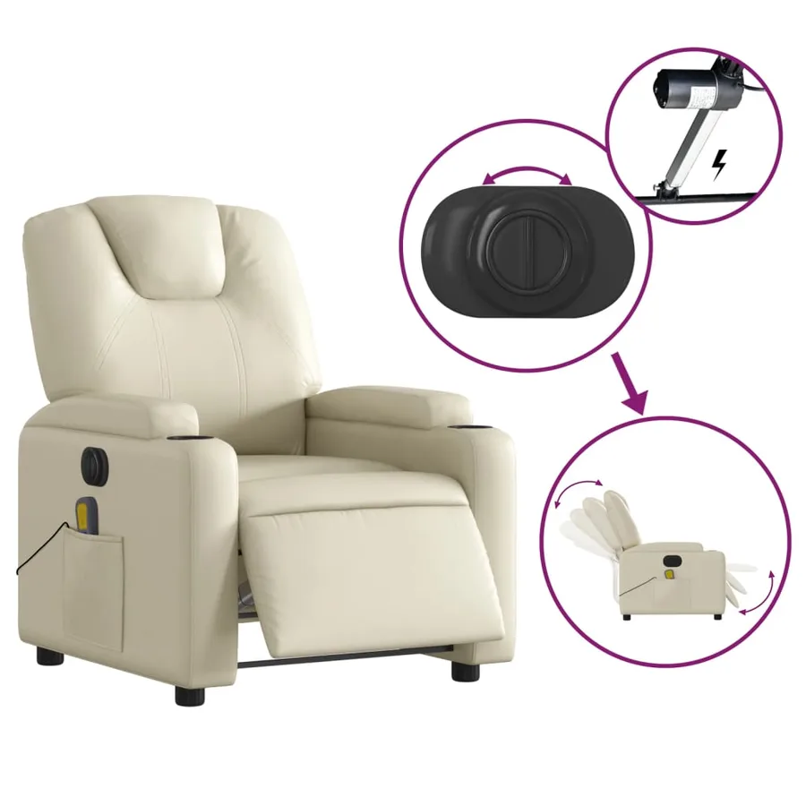 Fauteuil de massage inclinable électrique crème similicuir - 6