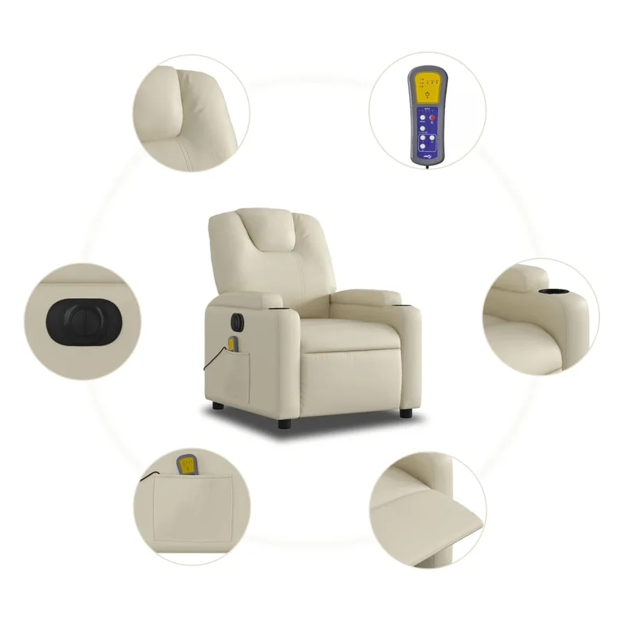 Fauteuil de massage inclinable électrique crème similicuir - 8