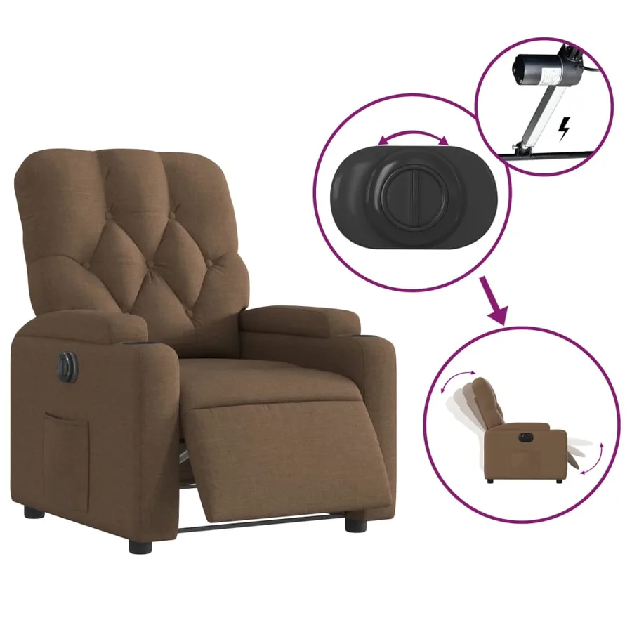Fauteuil inclinable électrique Marron Tissu - 6