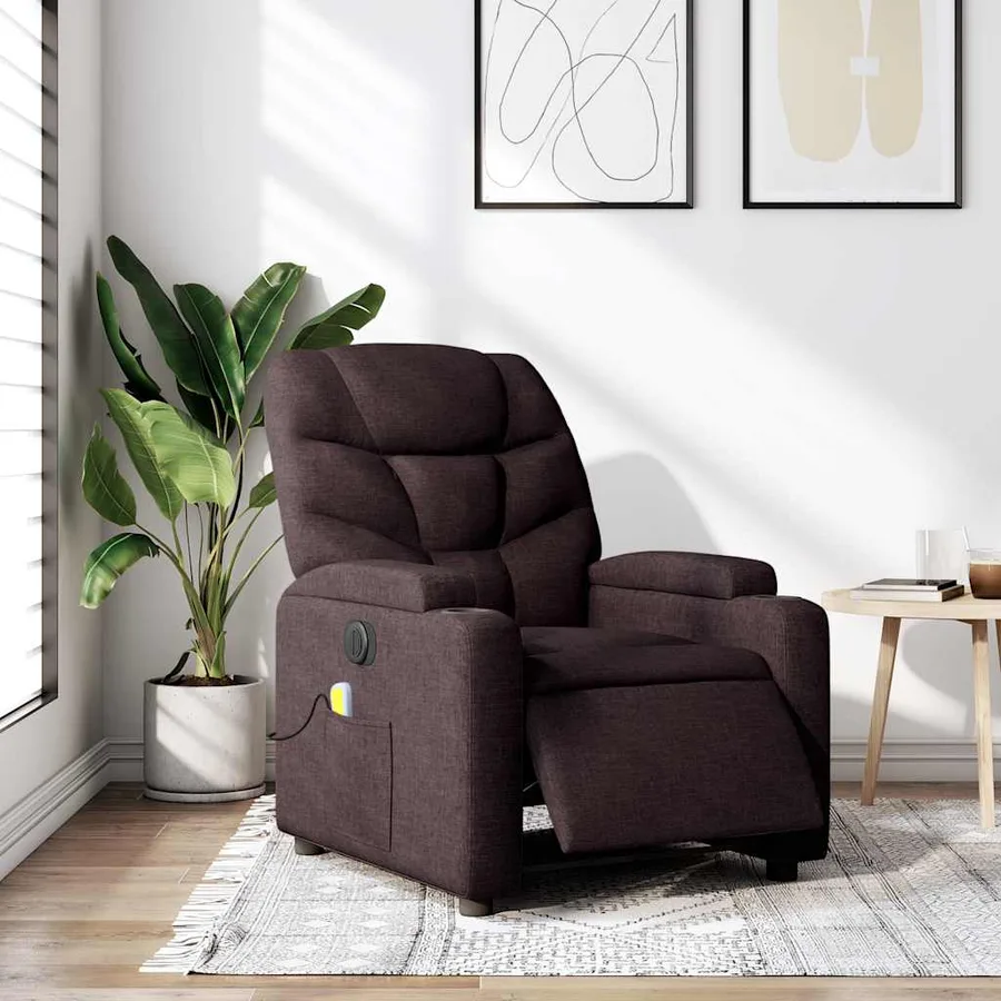 Fauteuil de massage inclinable électrique Marron foncé Tissu - 16