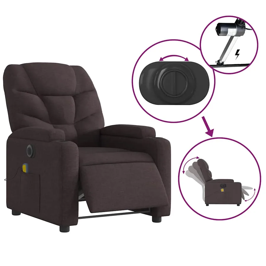 Fauteuil de massage inclinable électrique Marron foncé Tissu - 6
