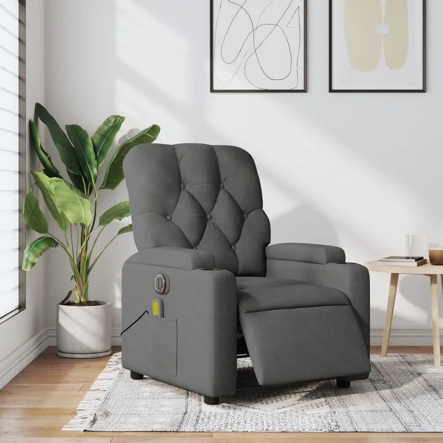 Fauteuil inclinable de massage électrique gris foncé tissu - 16