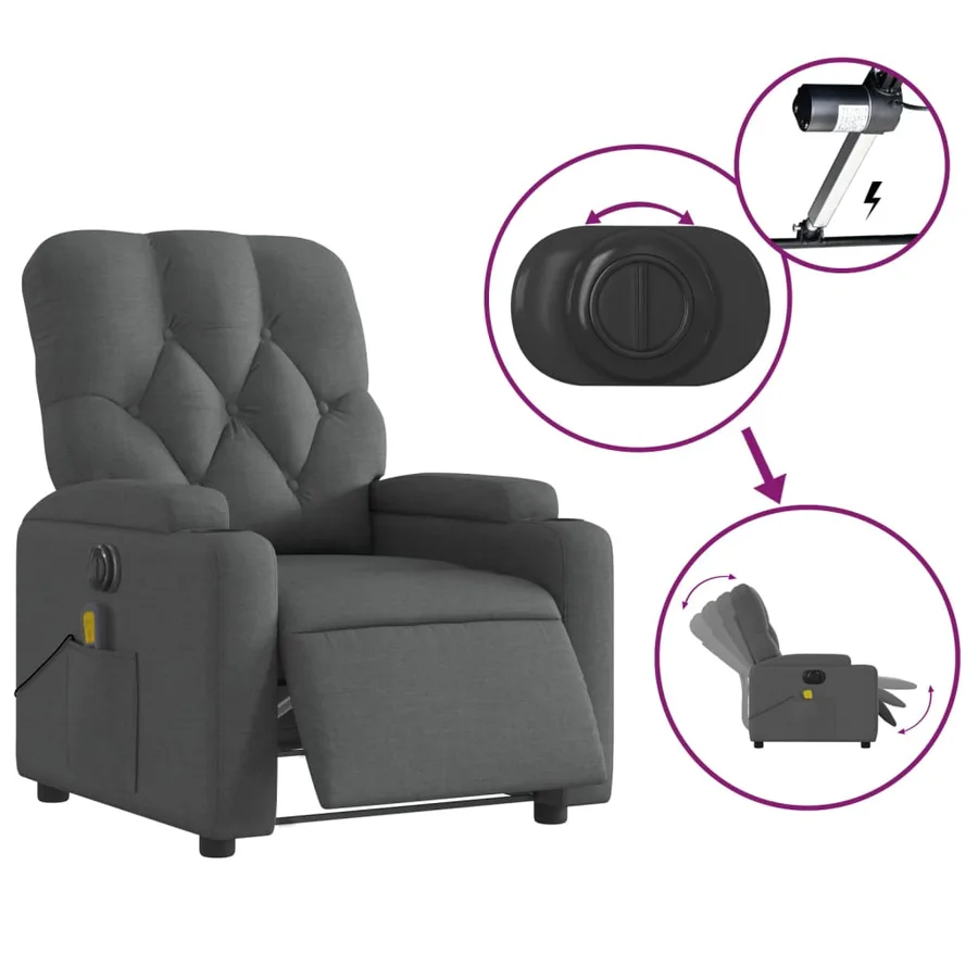 Fauteuil inclinable de massage électrique gris foncé tissu - 6