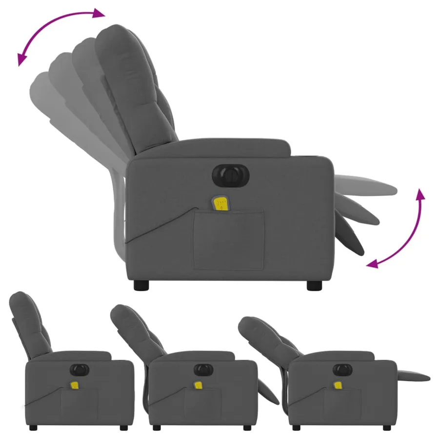 Fauteuil inclinable de massage électrique gris foncé tissu - 7
