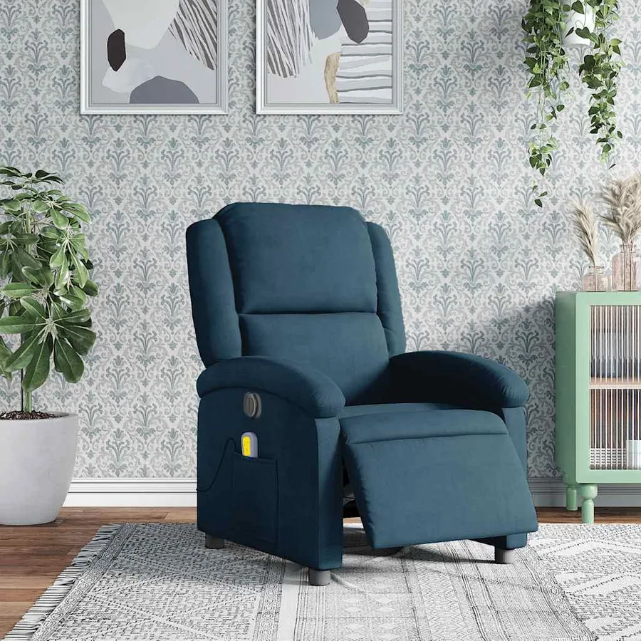 Fauteuil inclinable de massage électrique bleu velours - 4