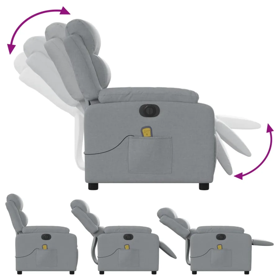 Fauteuil de massage inclinable électrique gris clair tissu - 7