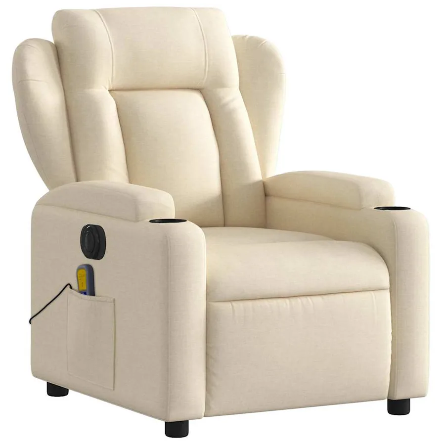 Fauteuil inclinable de massage électrique crème tissu - 3