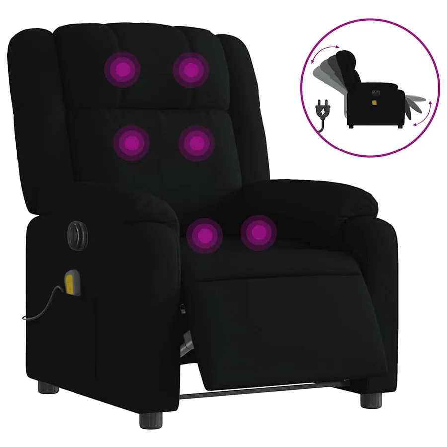 Fauteuil de massage inclinable électrique Noir Tissu - 2