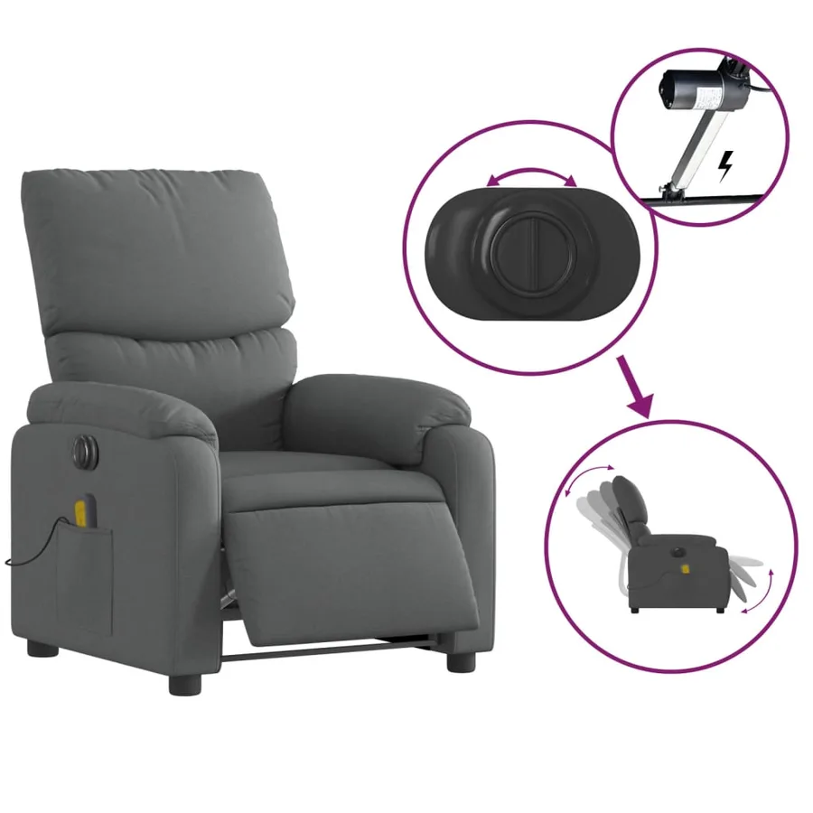 Fauteuil inclinable de massage électrique gris foncé tissu - 6
