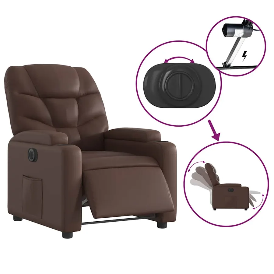 Fauteuil inclinable électrique Marron Similicuir - 6