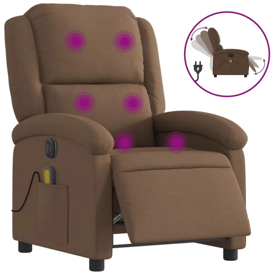 Fauteuil inclinable de massage électrique marron tissu - 2