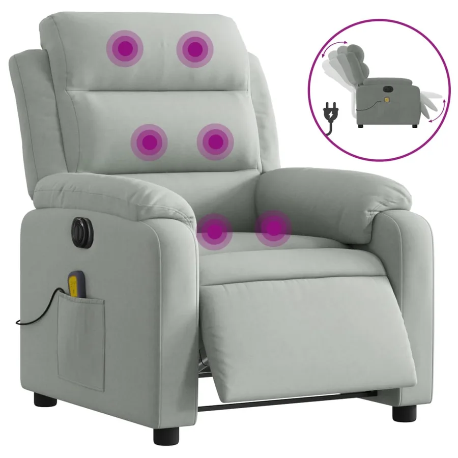 Fauteuil inclinable électrique de massage gris clair velours - 2