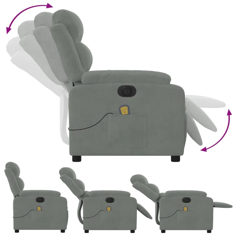 Fauteuil inclinable électrique de massage gris clair velours - 7
