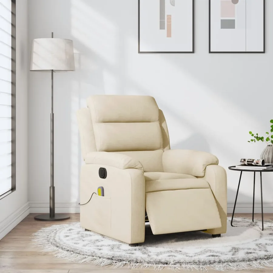 Fauteuil inclinable de massage électrique crème tissu - 15