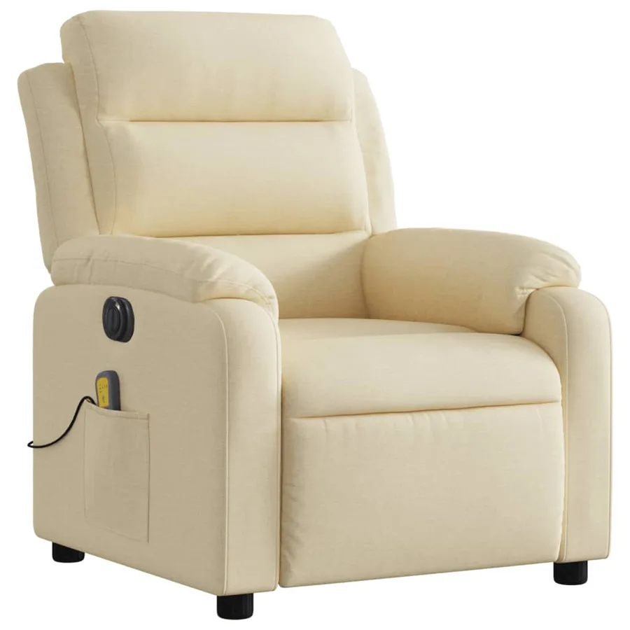 Fauteuil inclinable de massage électrique crème tissu - 4