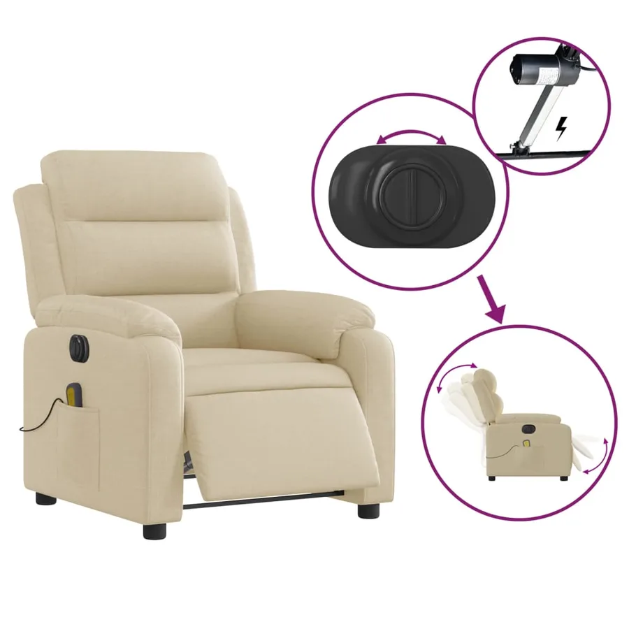 Fauteuil inclinable de massage électrique crème tissu - 6