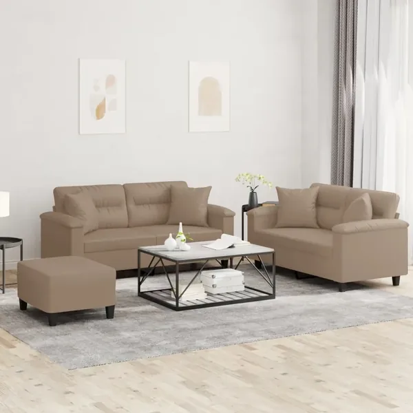 Ensemble de canapés 3 pcs avec coussins cappuccino similicuir