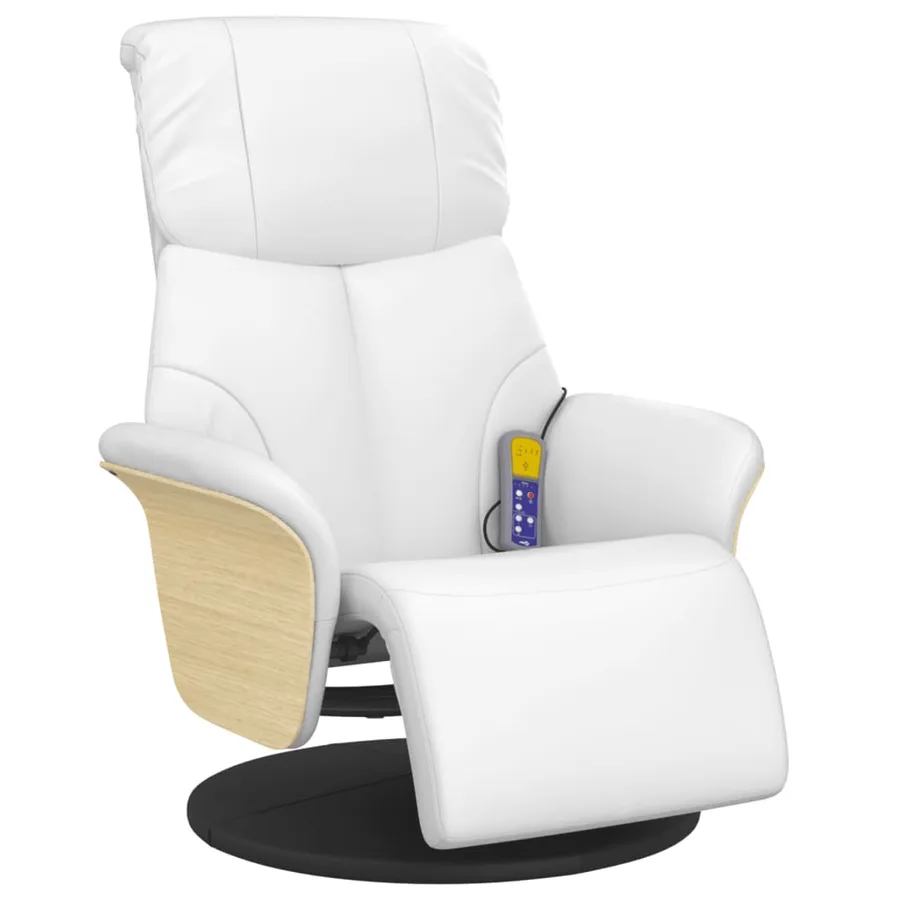 Fauteuil inclinable de massage repose-pieds blanc similicuir - 3
