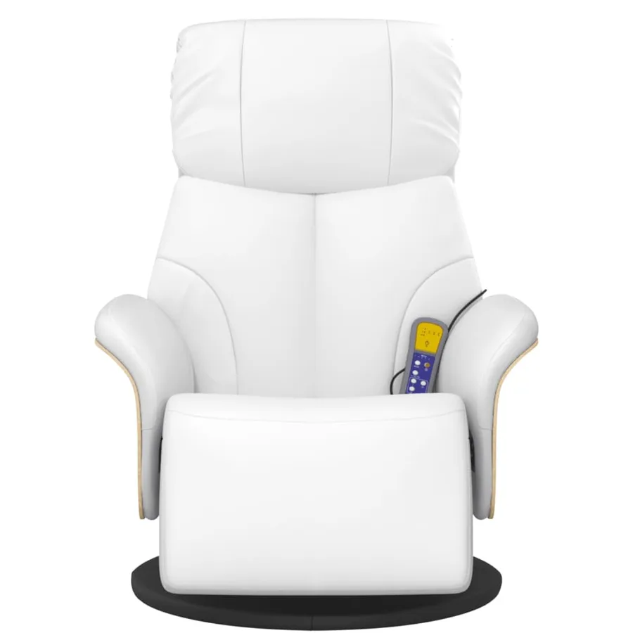 Fauteuil inclinable de massage repose-pieds blanc similicuir - 4