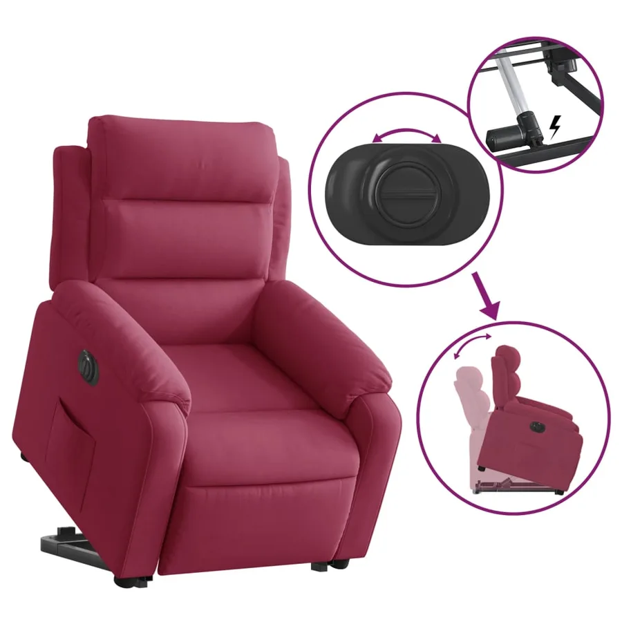Fauteuil inclinable électrique rouge bordeaux velours - 10
