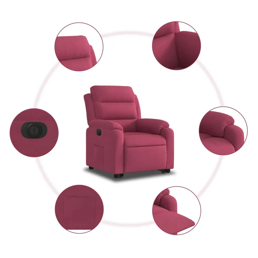 Fauteuil inclinable électrique rouge bordeaux velours - 7