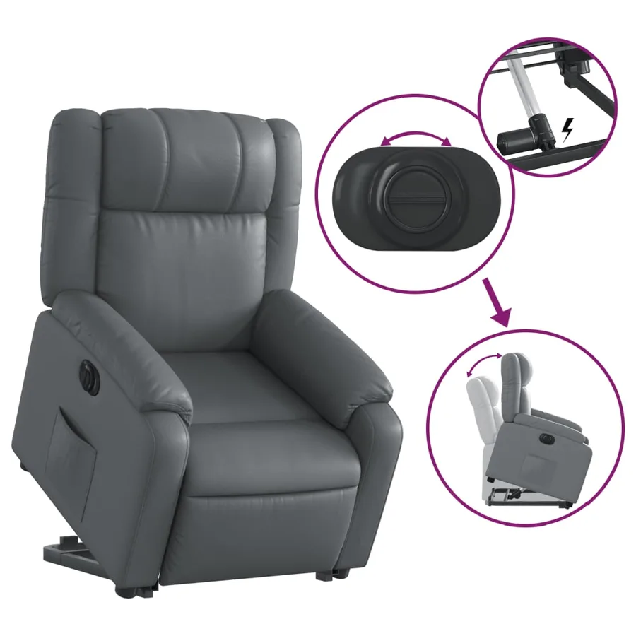 Fauteuil inclinable électrique gris similicuir - 11