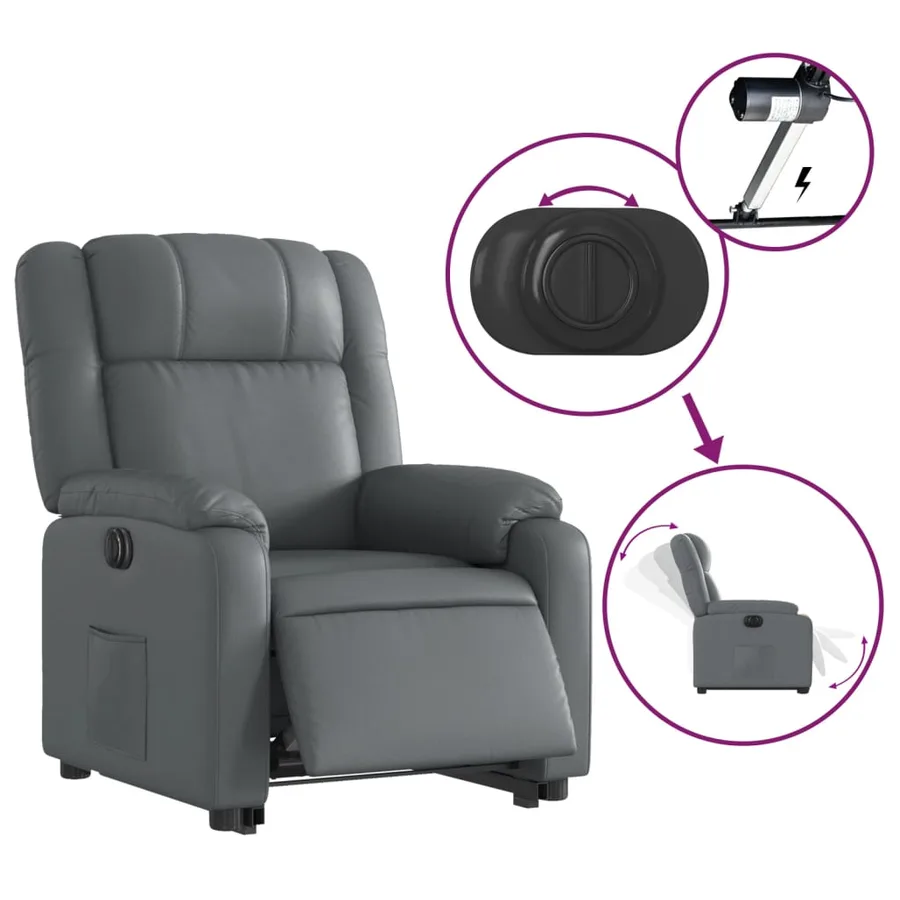 Fauteuil inclinable électrique gris similicuir - 6