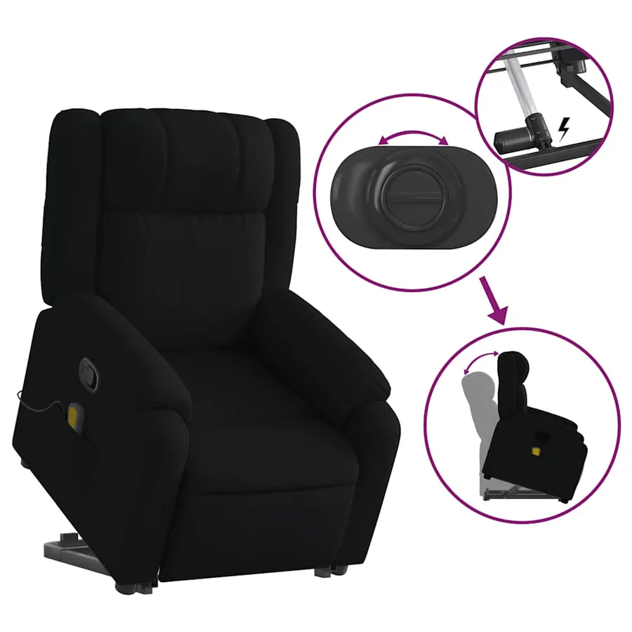 Fauteuil de massage inclinable Noir Tissu - 6