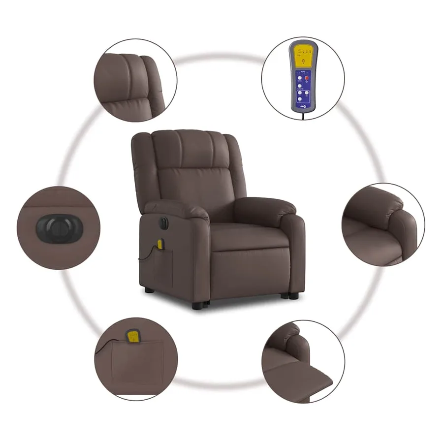 Fauteuil inclinable de massage électrique marron similicuir - 8
