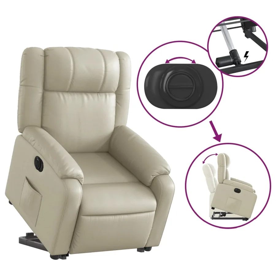 Fauteuil inclinable électrique crème similicuir - 11