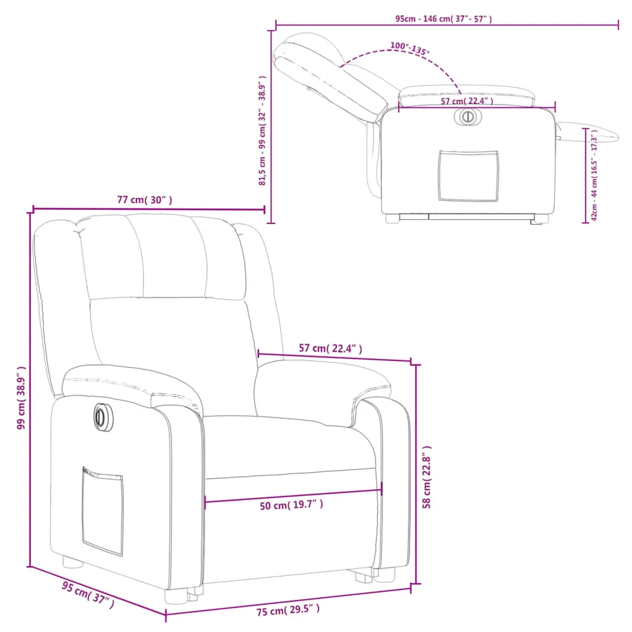 Fauteuil inclinable électrique noir tissu - 17