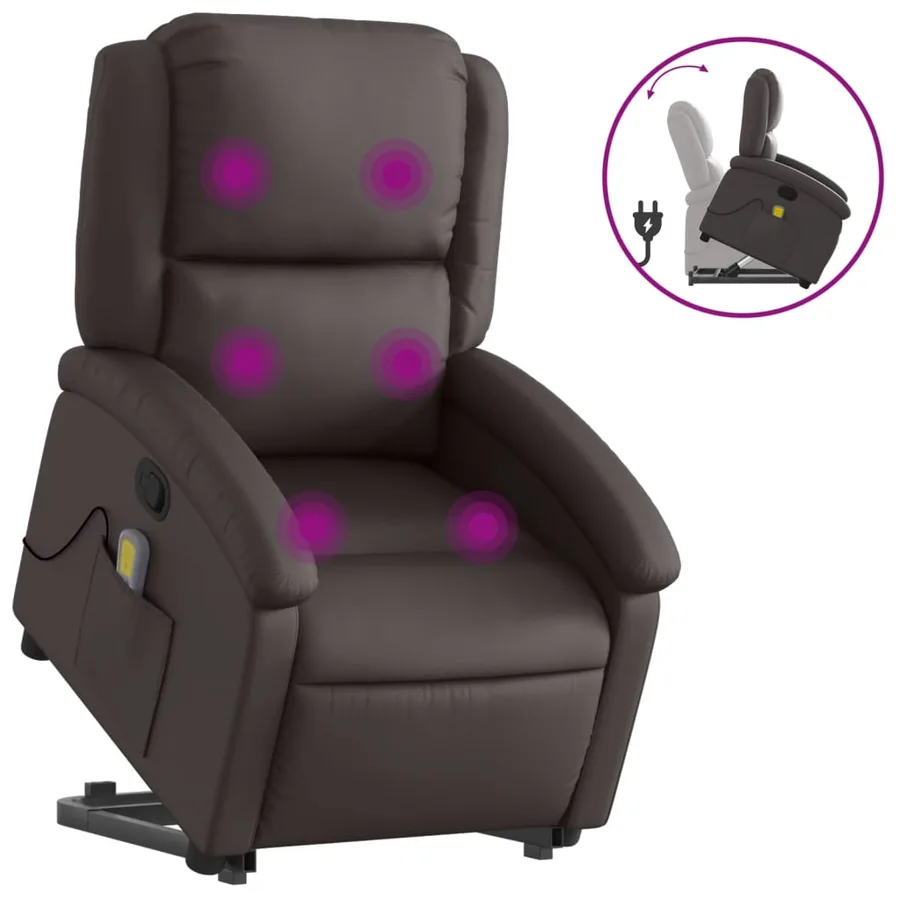Fauteuil inclinable de massage marron foncé cuir véritable - 2